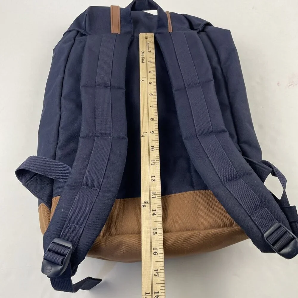 Herschel Retreat Backpack Top Load Navy Brown Canvas Padded Fleece Laptop Sleeve
